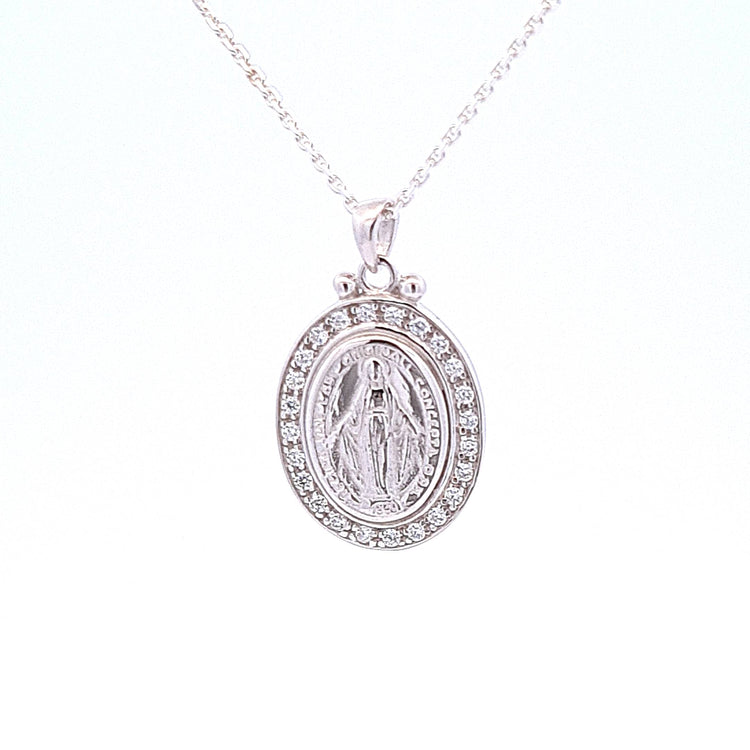 Sterling silver 20mm Miraculous medal and Cubic Zirconia 35128 - Armin Lowe Jewellers