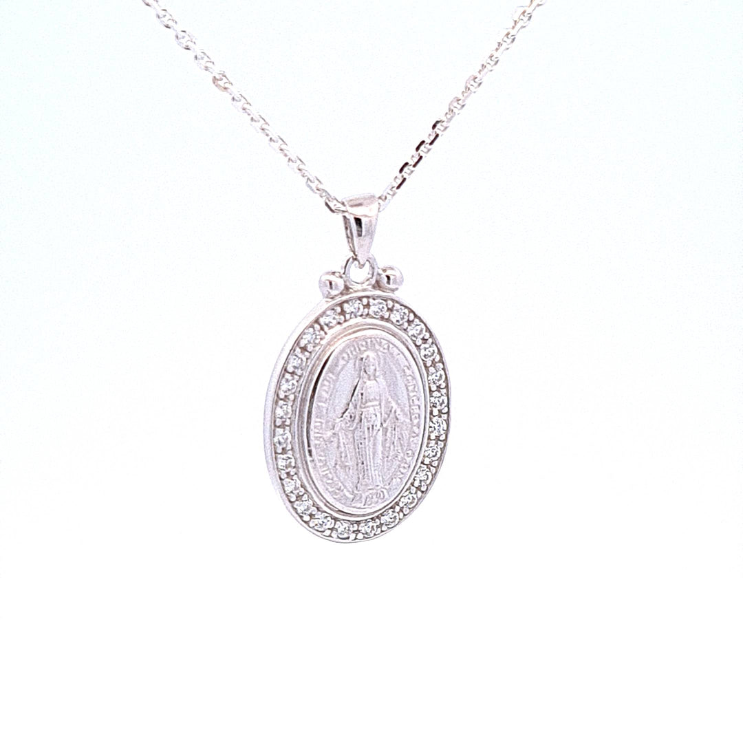 Sterling silver 20mm Miraculous medal and Cubic Zirconia 35128 - Armin Lowe Jewellers