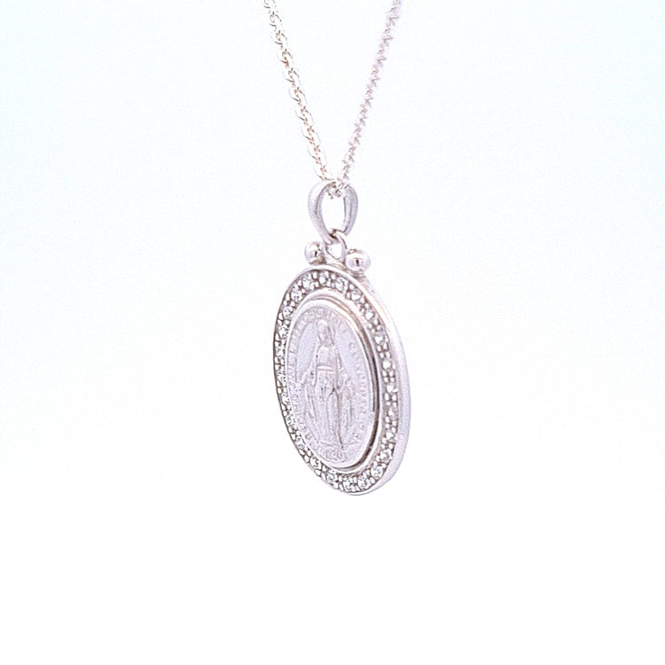 Sterling silver 20mm Miraculous medal and Cubic Zirconia 35128 - Armin Lowe Jewellers