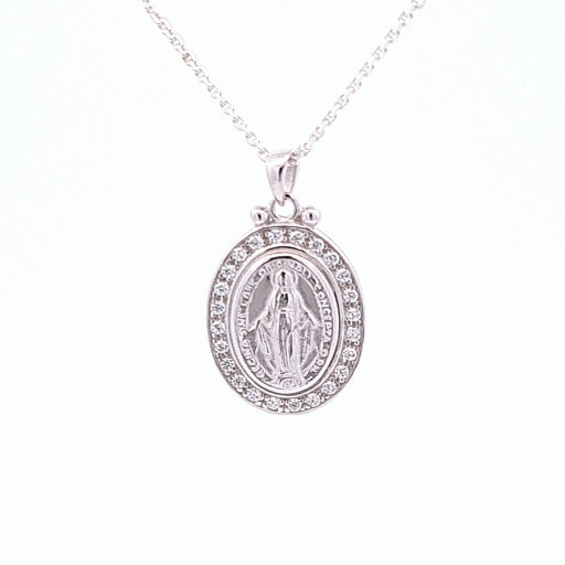 Sterling silver 20mm Miraculous medal and Cubic Zirconia 35128 - Armin Lowe Jewellers