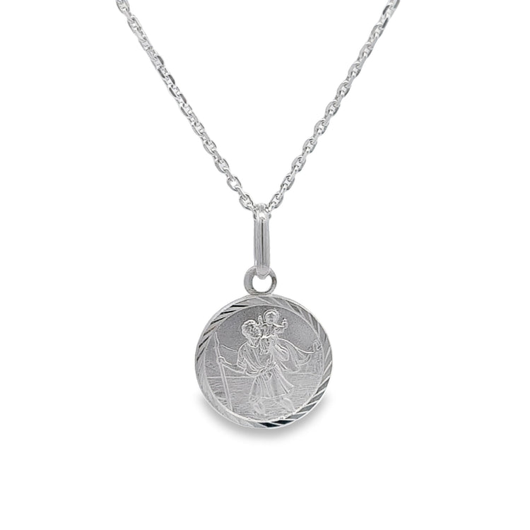 Sterling silver 15mm round St. Chtistopher satin medal 36058 - Armin Lowe Jewellers