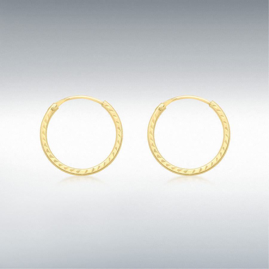 9ct yellow gold diamond cut 13mm sleepers 308 - Armin Lowe Jewellers