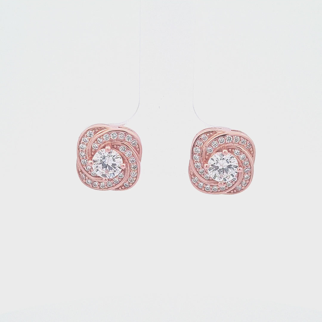 Rose gold toned CZ Sworl Halo earrings 36953