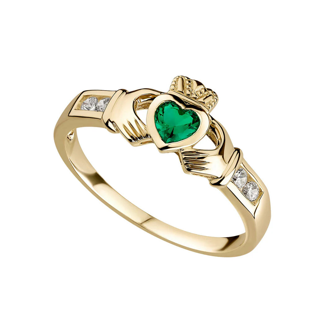 Gold stone set ladies Claddagh ring 37061