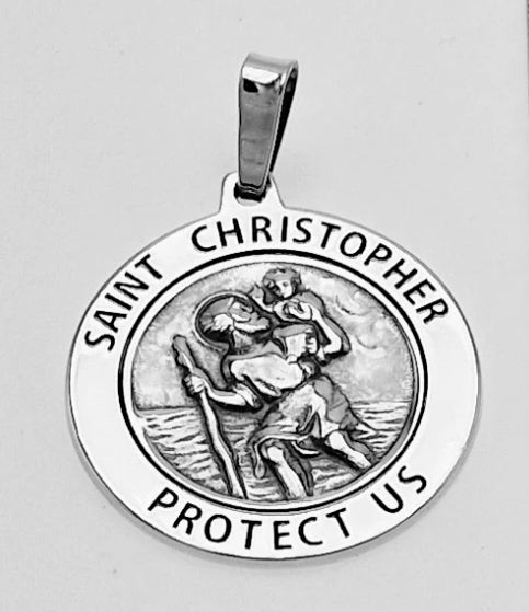 Polished and Oxidised St. Christopher 22mm medal 37208 - Armin Lowe Jewellers