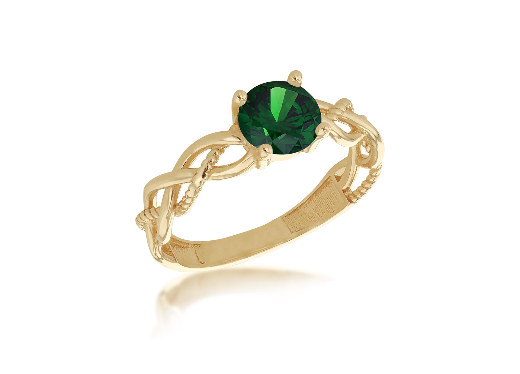 9ct gold Emerald Green CZ plaited solitaire ring 36299 - Armin Lowe Jewellers