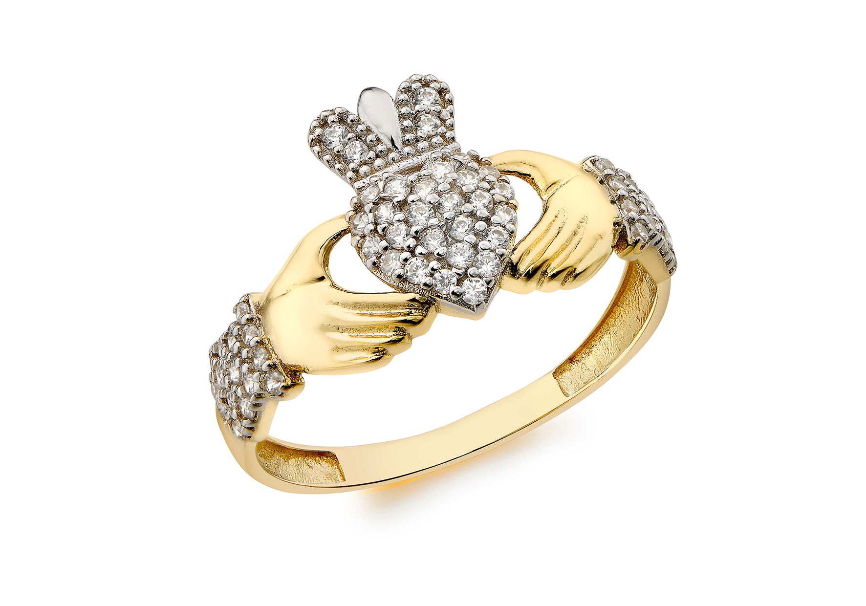 Gold ladies Claddagh ring with CZ detailing 36322 - Armin Lowe Jewellers