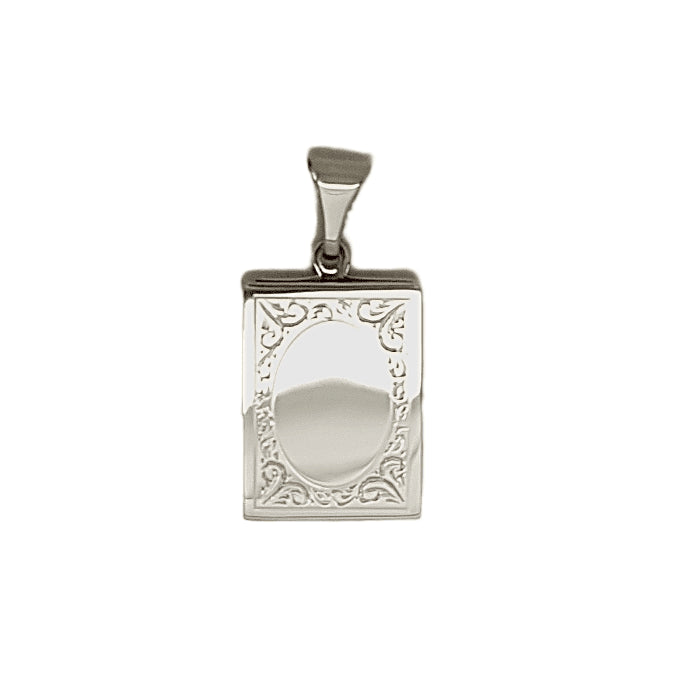 Book locket with engraving detail in sterling silver 34012 - Armin Lowe Jewellers