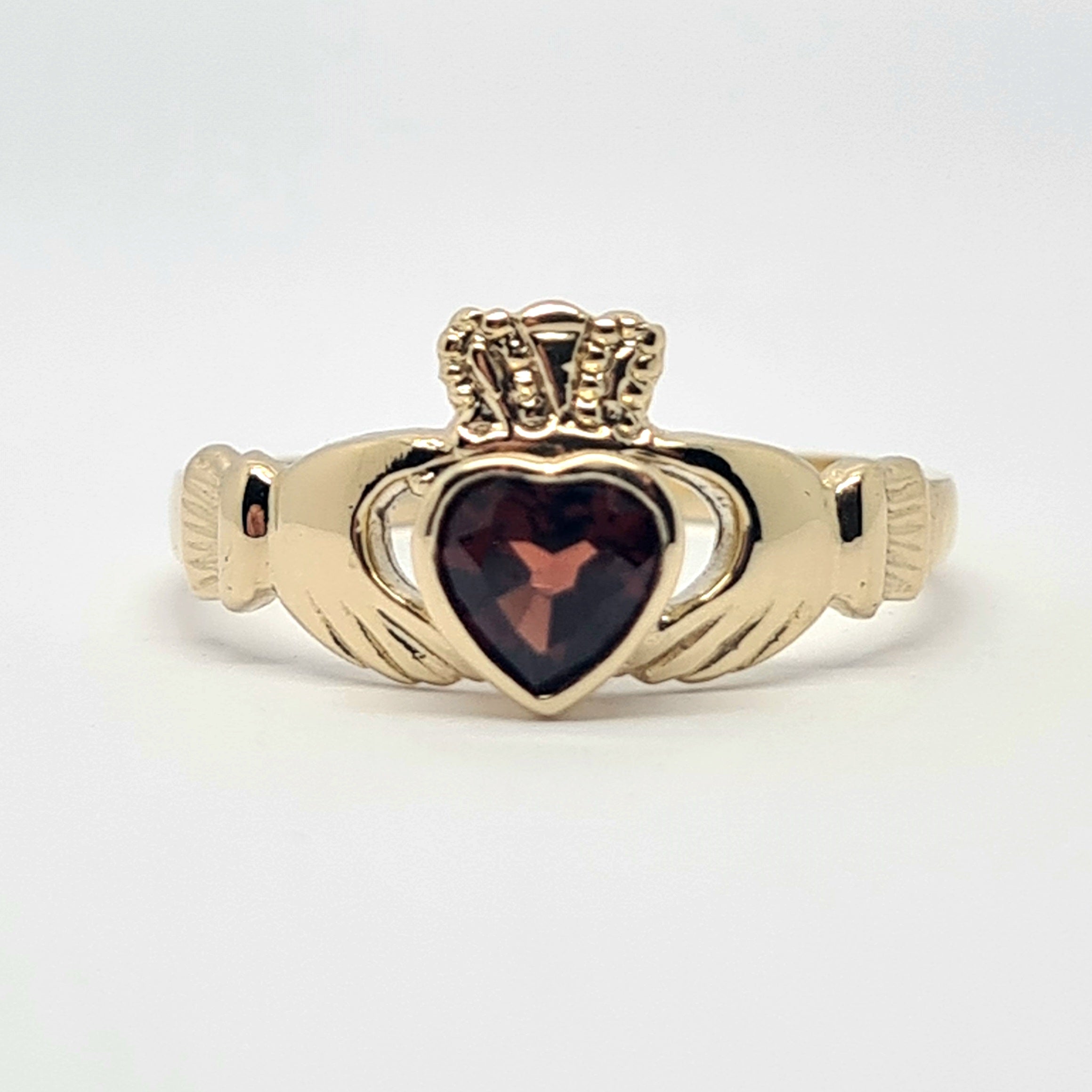 Ladies Claddagh ring with Garnet Heart 35456 - Armin Lowe Jewellers