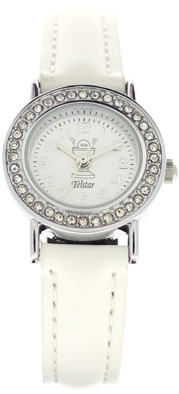 Girls Communion quartz watch on white leather strap 13903 - Armin Lowe Jewellers