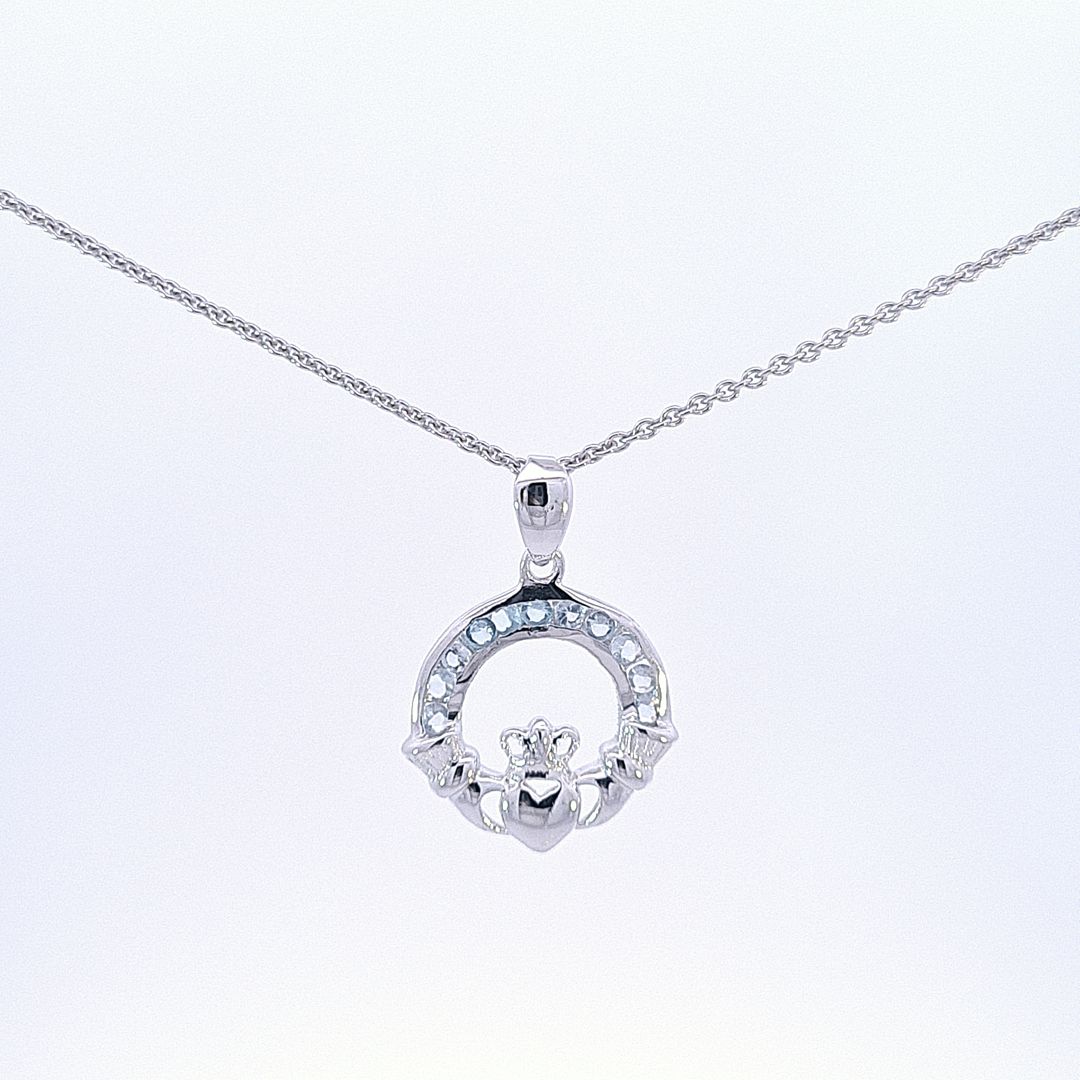 Aquamarine Blue CZ Set Claddagh pendant 36210 - Armin Lowe Jewellers