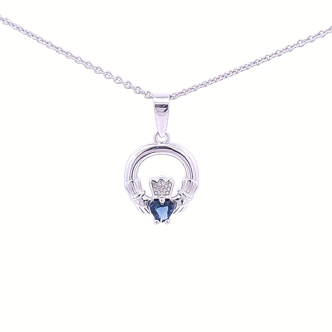 Sterling silver Claddagh September Birthstone pendant 33363 - Armin Lowe Jewellers