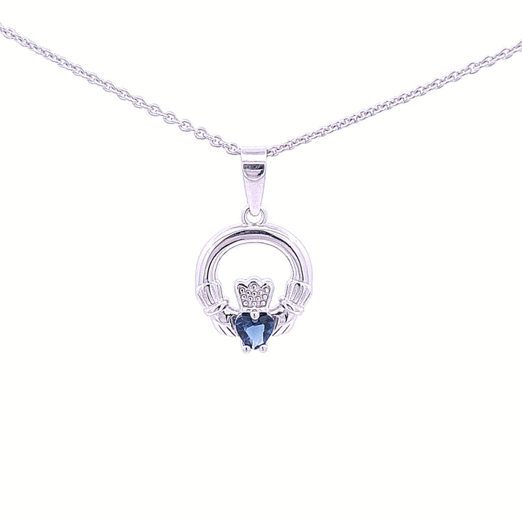 Sterling silver Claddagh September Birthstone pendant 33363 - Armin Lowe Jewellers