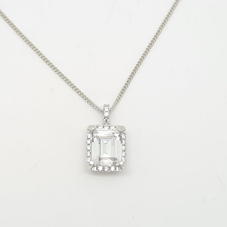 Emerald cut CZ Halo cluster pendant 35335 - Armin Lowe Jewellers