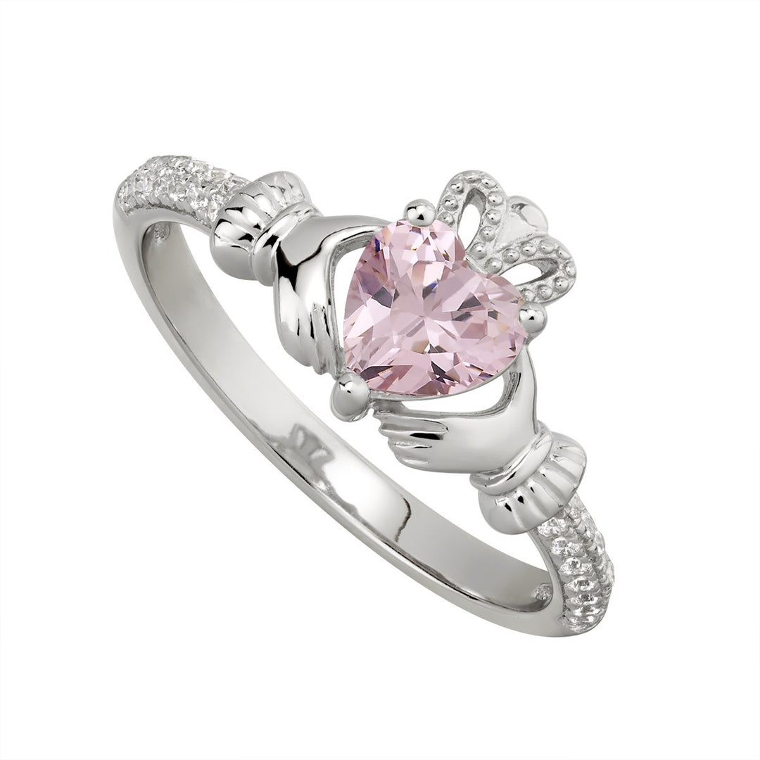 Sterling silver Claddagh birthstone ring, OCTOBER - Armin Lowe Jewellers Sligo