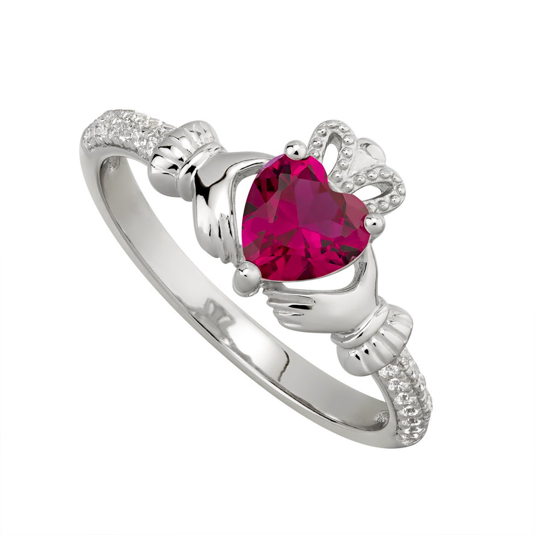 Sterling silver Claddagh birthstone ring, JULY - Armin Lowe Jewellers Sligo