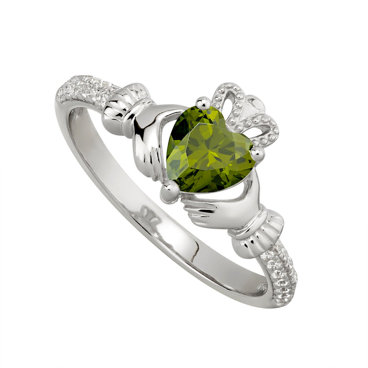 Sterling silver Claddagh birthstone ring, AUGUST - Armin Lowe Jewellers Sligo