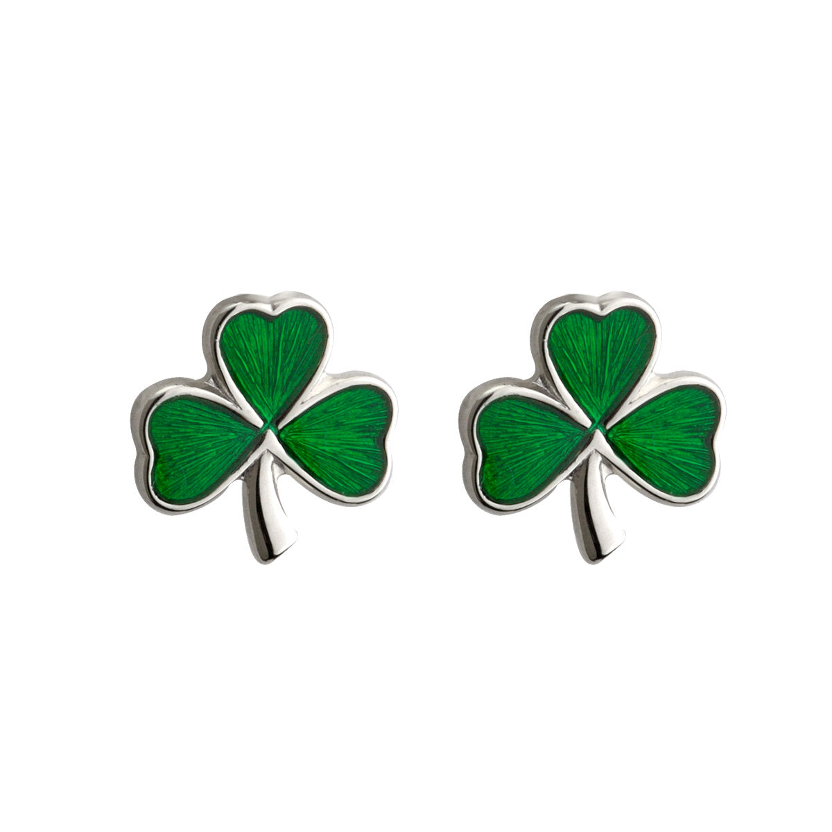 Sterling silver Shamrock studs inlaid with green enamel 25392 - Armin Lowe Jewellers