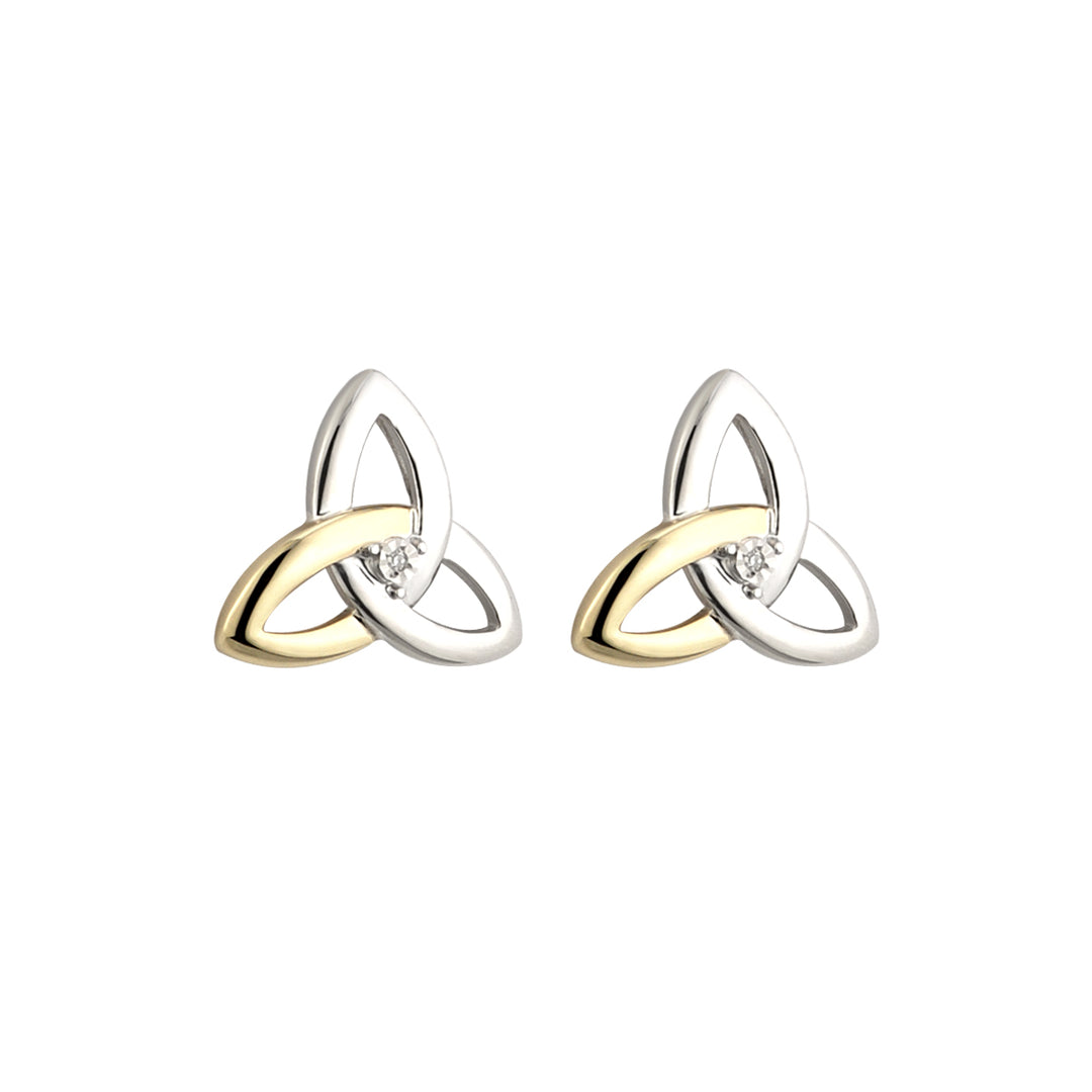 12mm, Celtic Trinity knot in sterling silver and 10ct gold with diamond set in centre stud earrings 32519 - Armin Lowe Jewellers