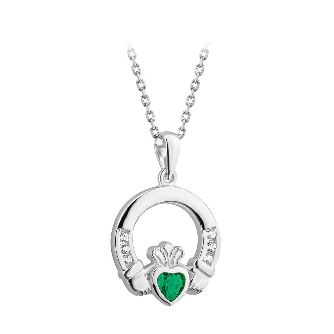 Green CZ heart Claddagh pendant 26221 - Armin Lowe Jewellers