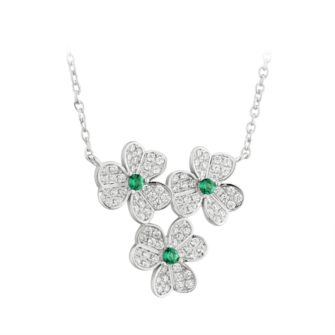 Sterling silver cubic Zirconia cluster Shamrock pendant on chain 26312 - Armin Lowe Jewellers