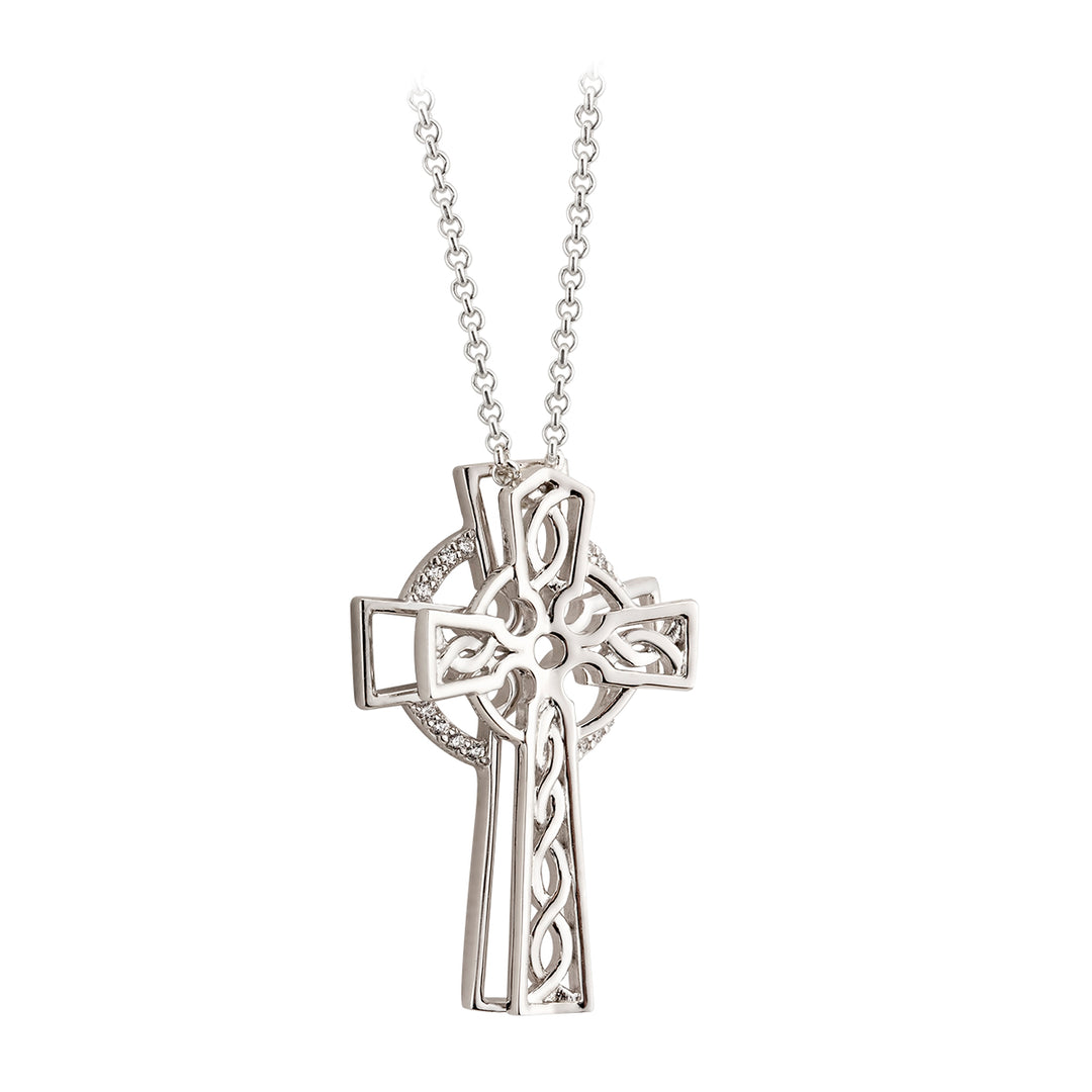 Sterling silver 3D micro pave CZ set Celtic cross on 20" bell chain 33236 - Armin Lowe Jewellers