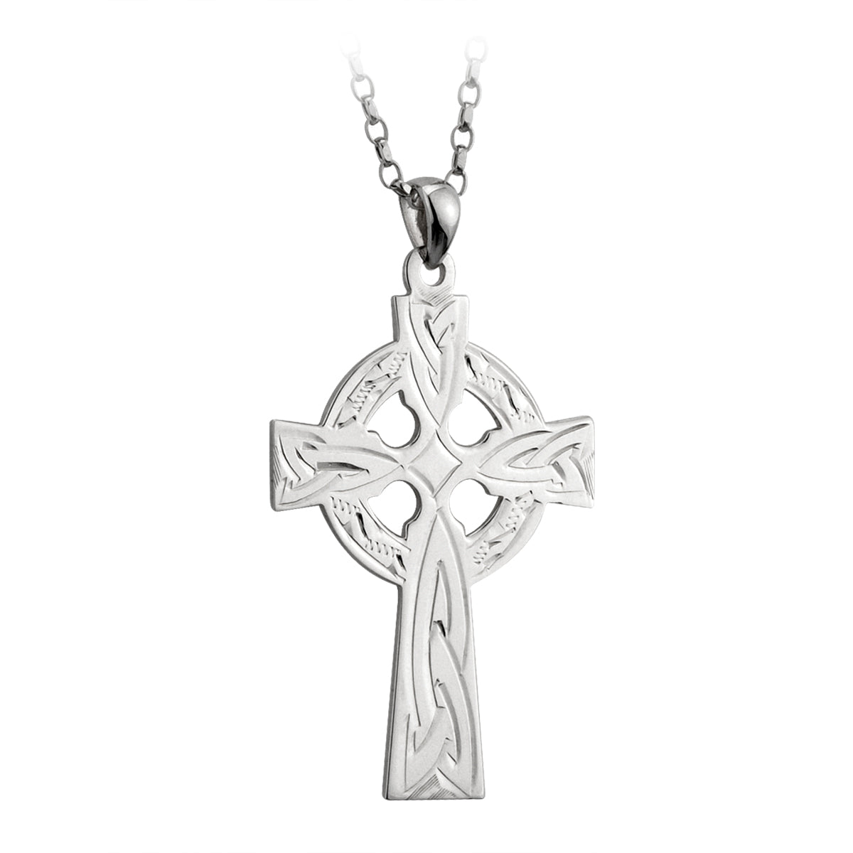 Large engraved Celtic cross + chain 26364 - Armin Lowe Jewellers