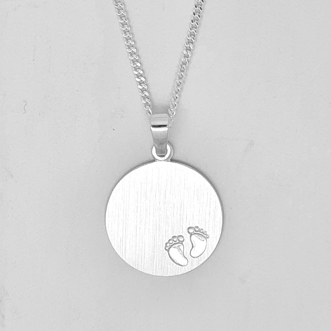 Sterling silver 16mm twin textured finish with baby feet, on 18"/46cm chain, ready to be engraved 33579 - Armin Lowe Jewellers