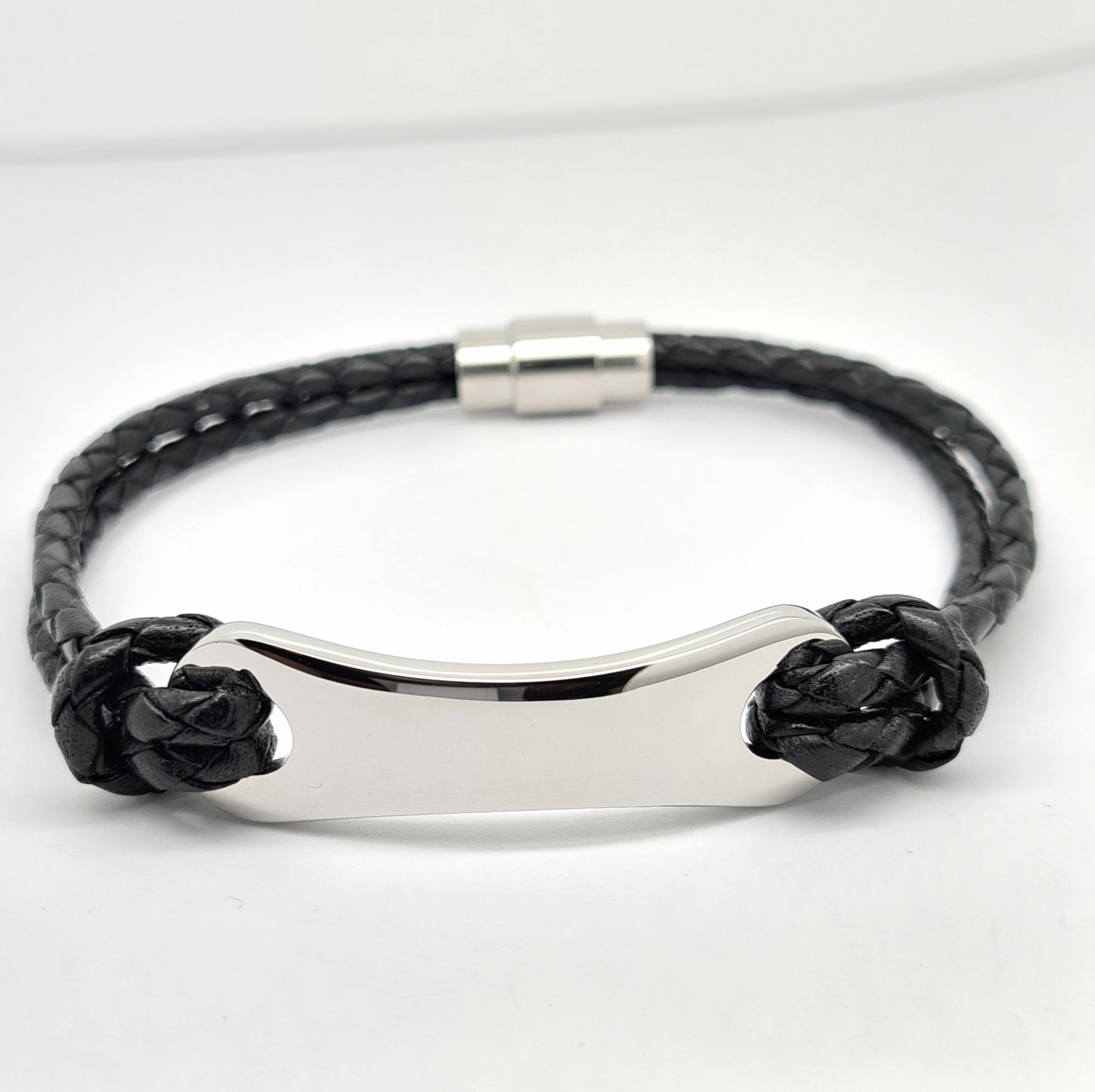 23cm Black leather mans ID bracelet 35927 - Armin Lowe Jewellers