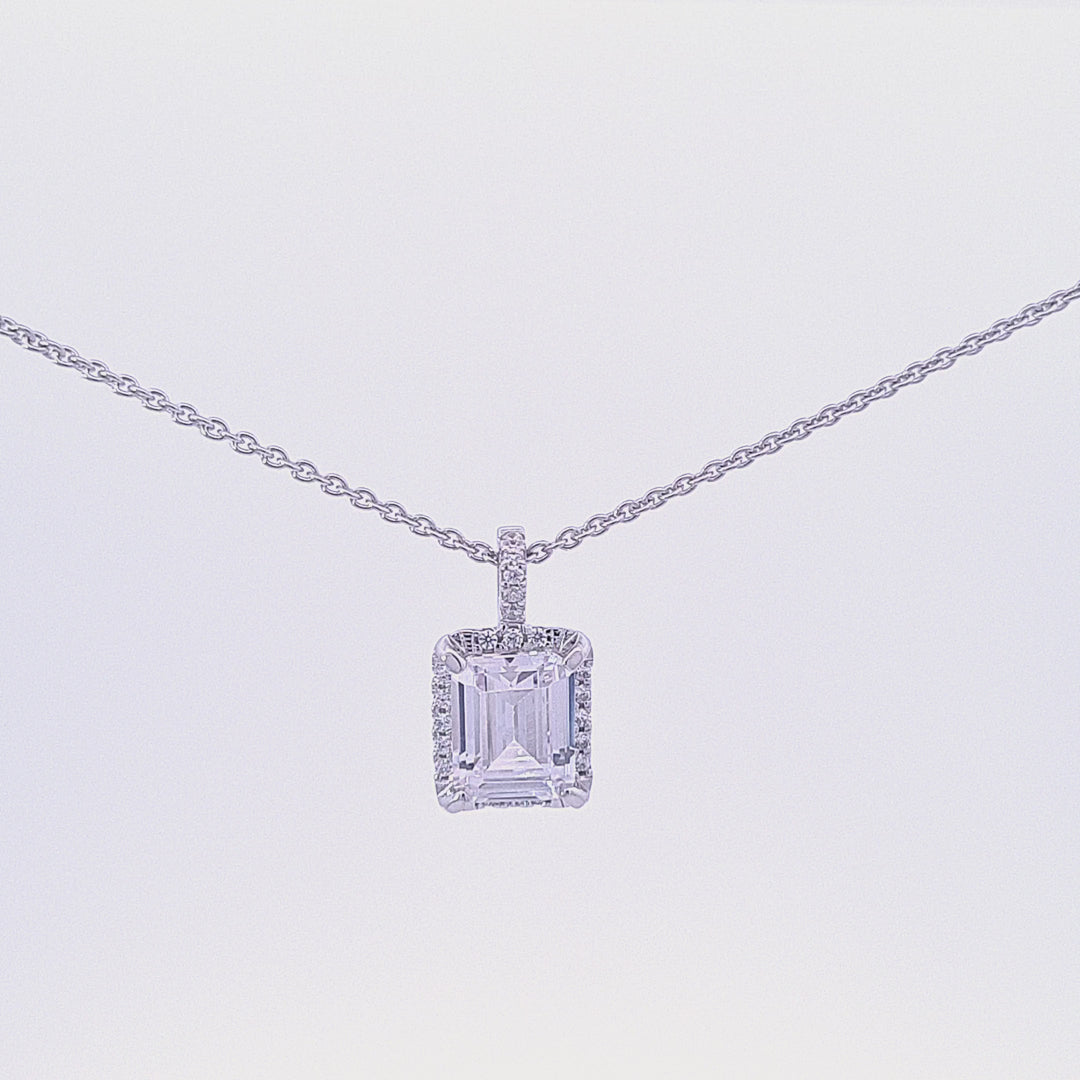 Emerald cut CZ Halo cluster pendant 35335