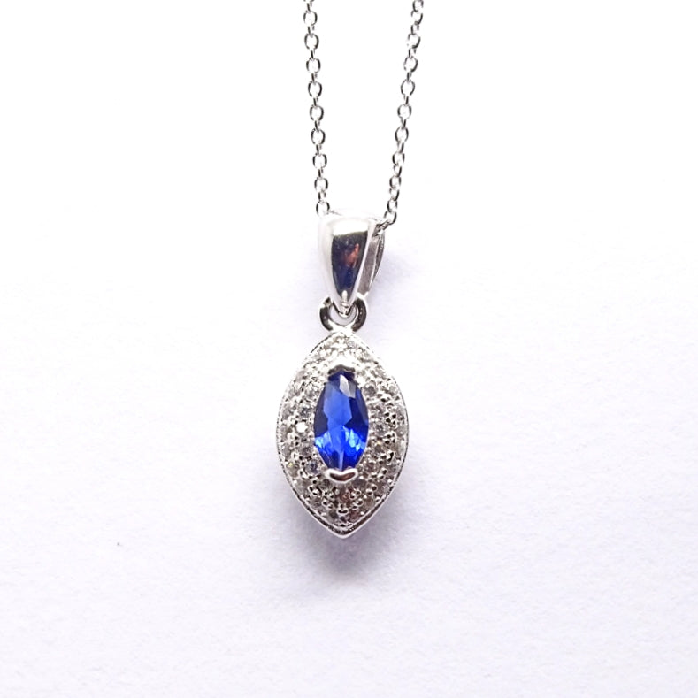 Marquise Sapphire blue CZ Sterling Silver pendant 34063 - Armin Lowe Jewellers