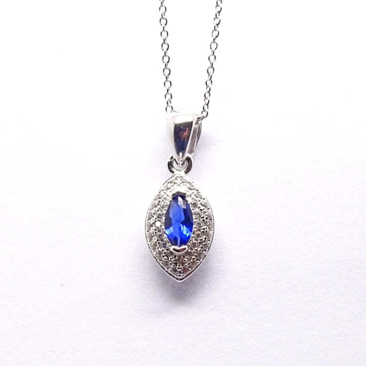 Marquise Sapphire blue CZ Sterling Silver pendant 34063 - Armin Lowe Jewellers