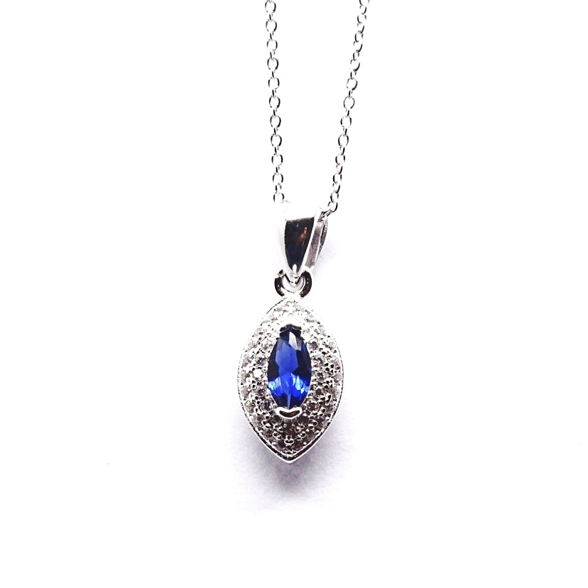 Marquise Sapphire blue CZ Sterling Silver pendant 34063 - Armin Lowe Jewellers