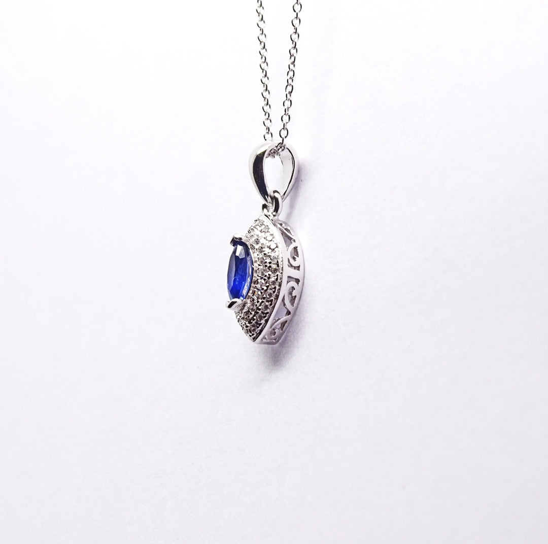 Marquise Sapphire blue CZ Sterling Silver pendant 34063 - Armin Lowe Jewellers