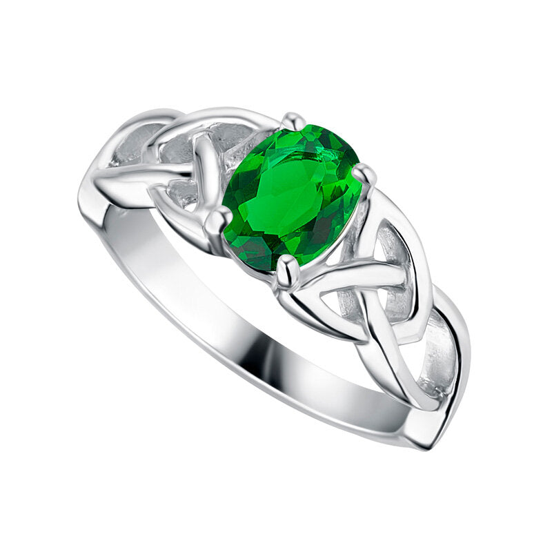 Celtic Trinity knot ring with Green CZ 36331 - Armin Lowe Jewellers