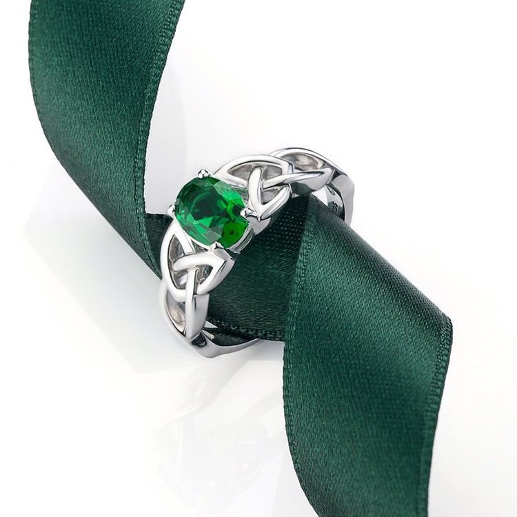 Celtic Trinity knot ring with Green CZ 36331 - Armin Lowe Jewellers