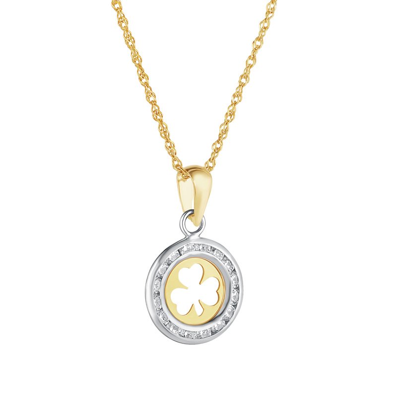 Gold CZ Halo cut out Shamrock pendant + chain 36345 - Armin Lowe Jewellers