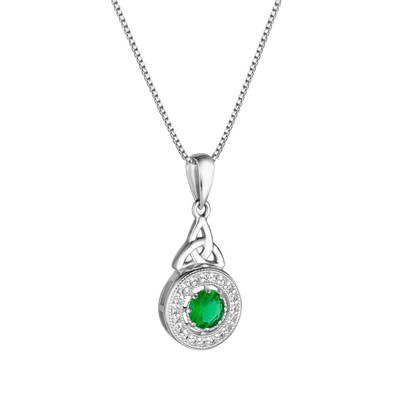 Celtic Halo CZ/ Emerald Green CZ pendant + chain 36349 - Armin Lowe Jewellers