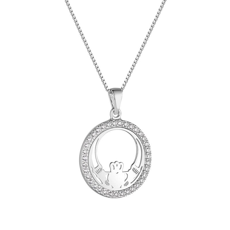 Modern Claddagh + CZ circular pendant 36352 - Armin Lowe Jewellers